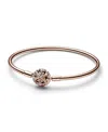 Pandora Rose Gold Plated Snowflake Clasp Bangle Bracelet In Gold