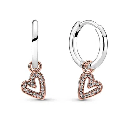 Pandora Rose Sparkling Freehand Heart Hoop Earrings In Multi