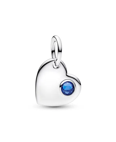 Pandora September Engravable Heart Blue Stone Dangle Charm In Silver
