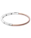 Pandora Signature 14k Rose Gold-plated And Sterling Silver Two-tone I-d Pave Bangle Bracelet In Mixed