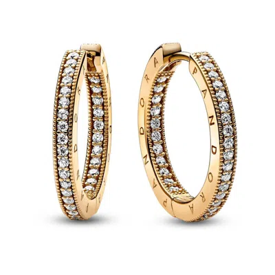 Pandora Signature Logo & Pave Hoop Earrings In Gold