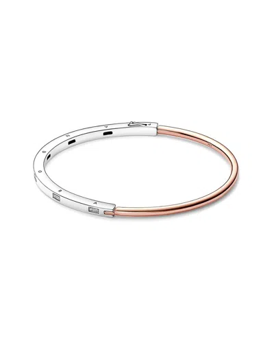 Pandora Signature Silver & 14k Rose Gold Plated Cz Bracelet