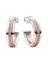 Pandora Signature Two Tone Logo And Pave Hoop Earrings In Two Tone