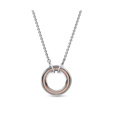 Pandora Signature Two-tone Logo Pave Pendant Necklace