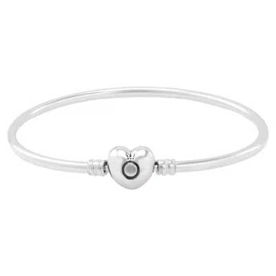Pandora Silver Bangle With Heart-shaped Clasp