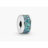Pandora Silver Clip With Teal Cubic Zirconia And Silicone Grip In Silver