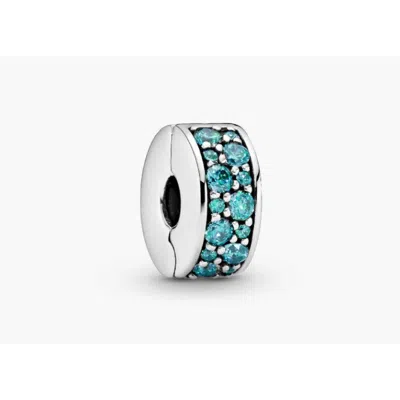 Pandora Silver Clip With Teal Cubic Zirconia And Silicone Grip