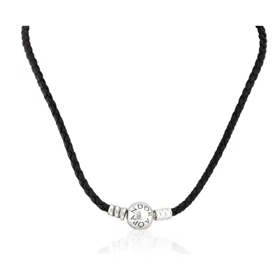 Pandora Silver Leather Bracelet In Black