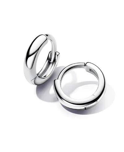 Pandora Silver Round Huggie Hoop Earrings In Metallic