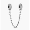 Pandora Silver Safety Chain With Clear Cubic Zirconia In Metallic