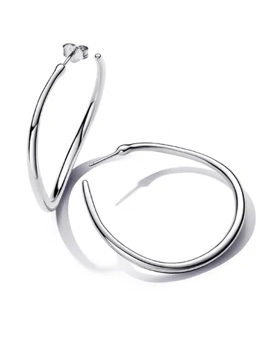 Pandora Silver Shaped Open 42 Mm Hoop Earrings In Metallic