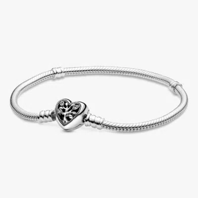Pandora Snake Chain Sterling Silver Bracelet And Heart Clasp