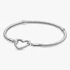 Pandora Snake Chain Sterling Silver Bracelet With Heart Clasp In Metallic