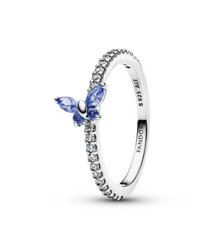 Pandora Sparkling Butterfly Ring In Blue,sterling Silver