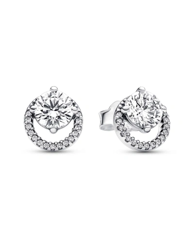 Pandora Sparkling Cubic Zirconia Round Halo Stud Earrings In Silver