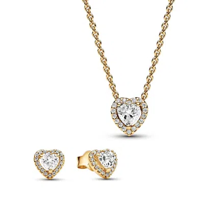 Pandora Sparkling Elevated Heart Jewelry Gift Set In Gold