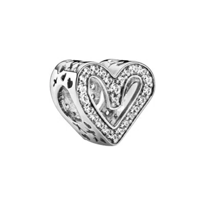 Pandora Sparkling Freehand Heart Charm In Silver