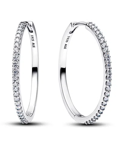 Pandora Sparkling Hoop Earrings In Metallic
