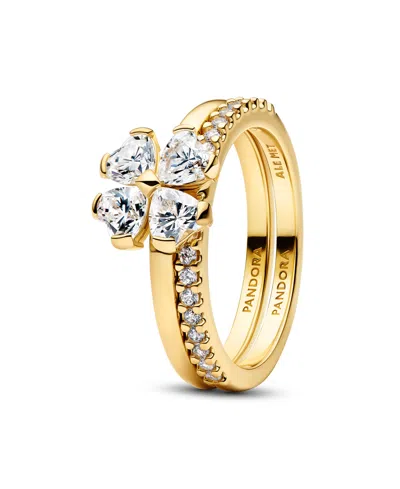 Pandora Sparkling Lucky Clover Splittable Ring In Gold