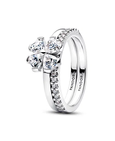 Pandora Sparkling Lucky Clover Splittable Ring In Silver