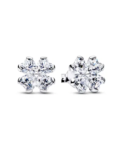 Pandora Sparkling Lucky Clover Stud Earrings In Silver