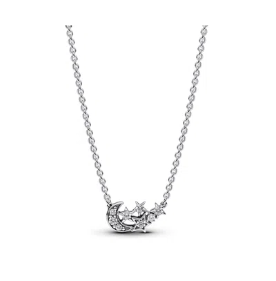 Pandora Sparkling Moon Star Collier Pendant Necklace In Sterling Silver