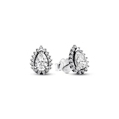 PANDORA SPARKLING PEAR HALO STUD EARRINGS IN SILVER