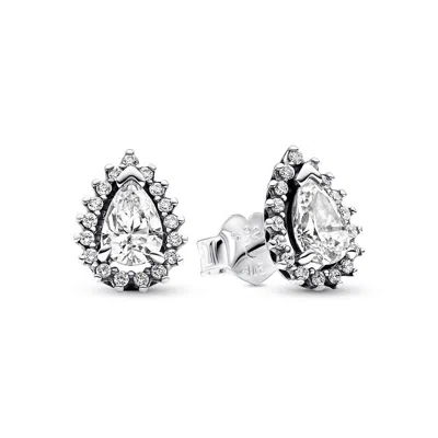 Pandora Sparkling Pear Halo Stud Earrings In Silver
