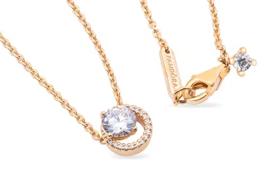 Pandora Sparkling Round Halo Pendant Collier Necklace In Gold