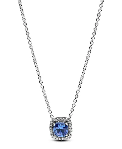 Pandora Sparkling Square Blue Halo Pendant Necklace In Sterling Silver
