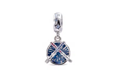 Pandora Star Wars Lightsaber Blue Enamel Green Crystal &multi-colored Cz Charm