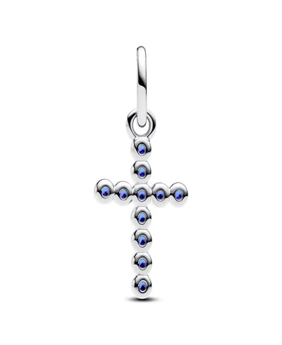 Pandora Stellar Blue Crystal Cross Dangle Charms In Metallic