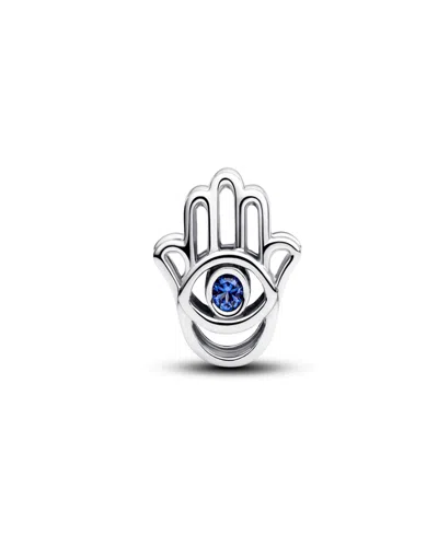 Pandora Stellar Blue Crystal Hamsa Hand Charms In Silver