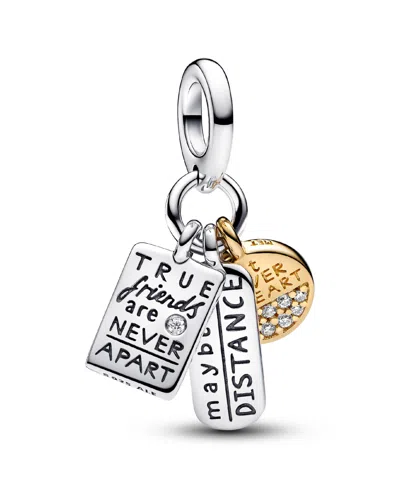 Pandora Sterling Silver And 14k Gold-plated Unique Metal Blend Friendship Triple Dangle Charm In Silver  Gold