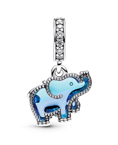 Pandora Sterling Silver Blue Murano Glass Elephant Dangle Charm