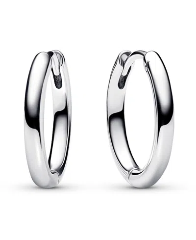 Pandora Sterling Silver Charm 18 Mm Hoop Earrings In Metallic