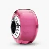 Pandora Sterling Silver Charm With Pink Murano Glass In Pink