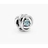 Pandora Sterling Silver Charm With Sea Aqua Blue Crystal In Metallic