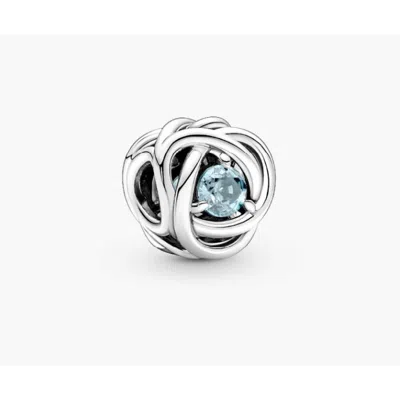 Pandora Sterling Silver Charm With Sea Aqua Blue Crystal In Metallic