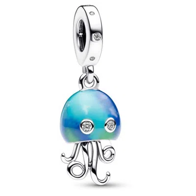 Pandora Sterling Silver Color-changing Jellyfish Dangle Charm In Green/silver Tone