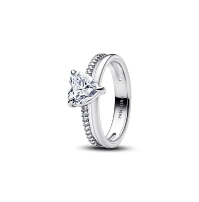 Pandora Sterling Silver Double Band Heart Ring