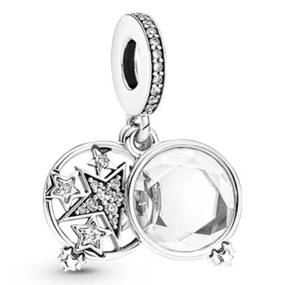 Pandora Sterling Silver Double Dangle Magnified Star Charm In Clear