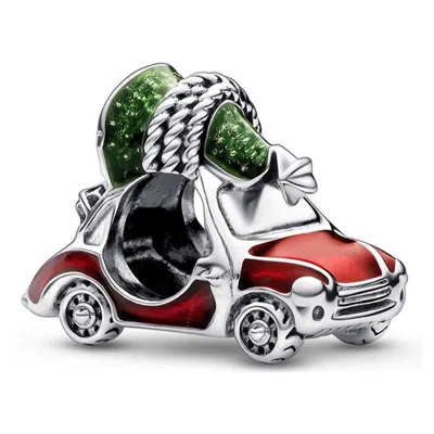 Pandora Sterling Silver Festive Car & Christmas Tree Charm In Green