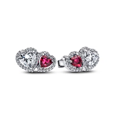 Pandora Sterling Silver Halo Hearts Stud Earrings In Metallic