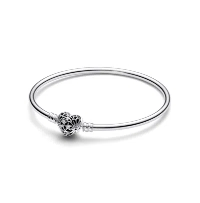 Pandora Sterling Silver Heart Clasp Bangle Bracelet