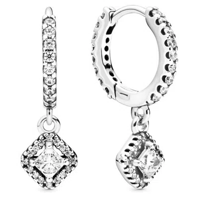 Pandora Sterling Silver Hoop Earrings With Clear Cubic Zirconia