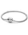 Pandora Sterling Silver Moments Heart Clasp Snake Chain Bracelet In Silver