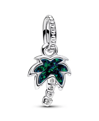 Pandora Sterling Silver Opalescent Green Palm Tree Dangle Charm In Metallic