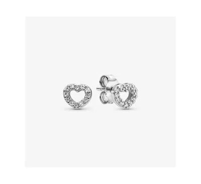 Pandora Sterling Silver Open Heart Stud Earrings In Clear