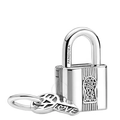 Pandora Cubic Zirconia Padlock And Key Dangle Charm In Clear